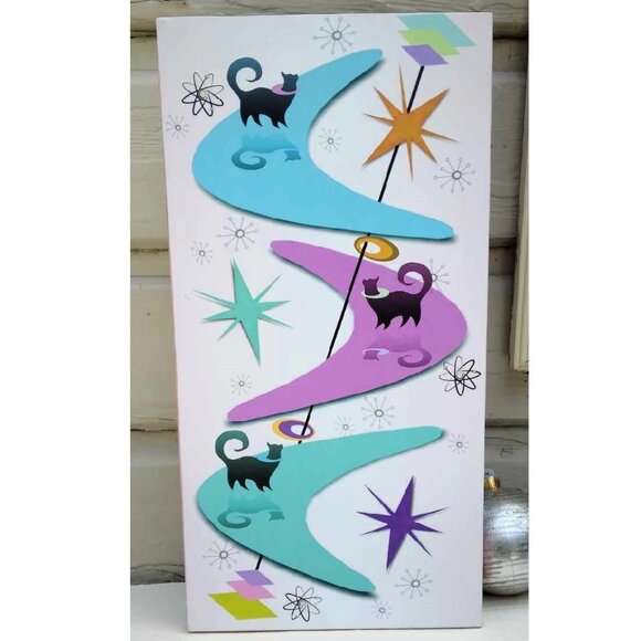 Retro MCM Style "Snobby" Cats on Boomerangs Giclee Print on Canvas Original Art - Picture 2 of 10